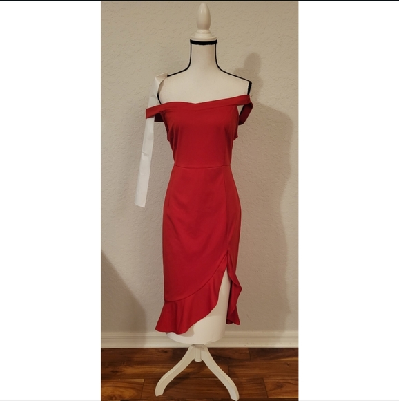 SHEIN Dresses & Skirts - Red Off the Shoulder Ruffle Dress